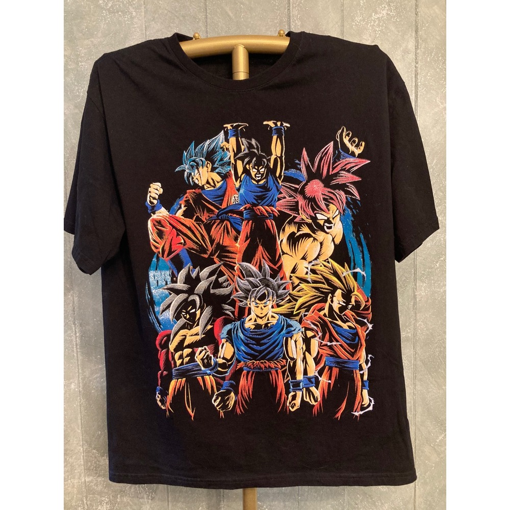 Dragon Ball Z Goku Transformations Black T-Shirt Double Sided Anime Graphic Tee